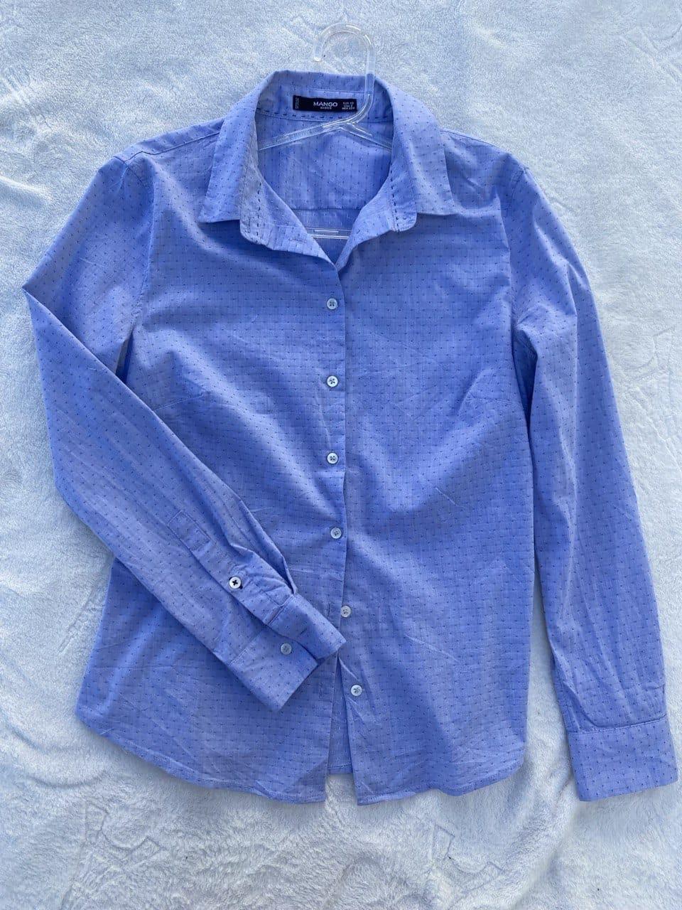 Camisa Mujer Mango Azul Clara Manga Larga